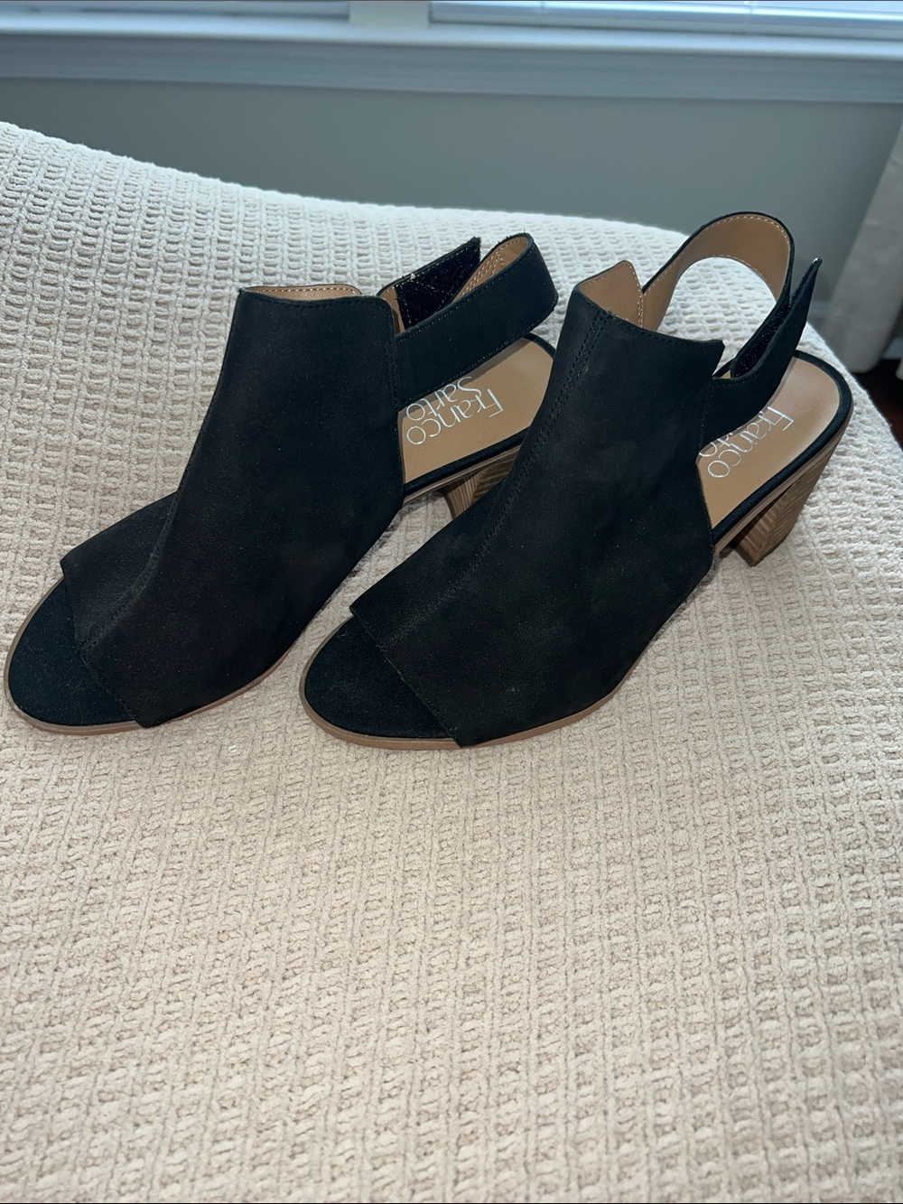 Franco Sarto Black Suede Peep-Toe Slingback Sandals